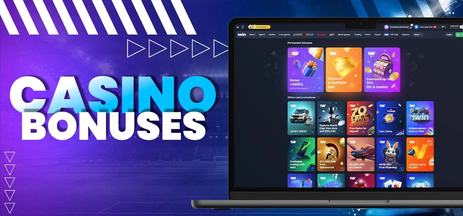 Different types of casino bonuses on the 1win site.